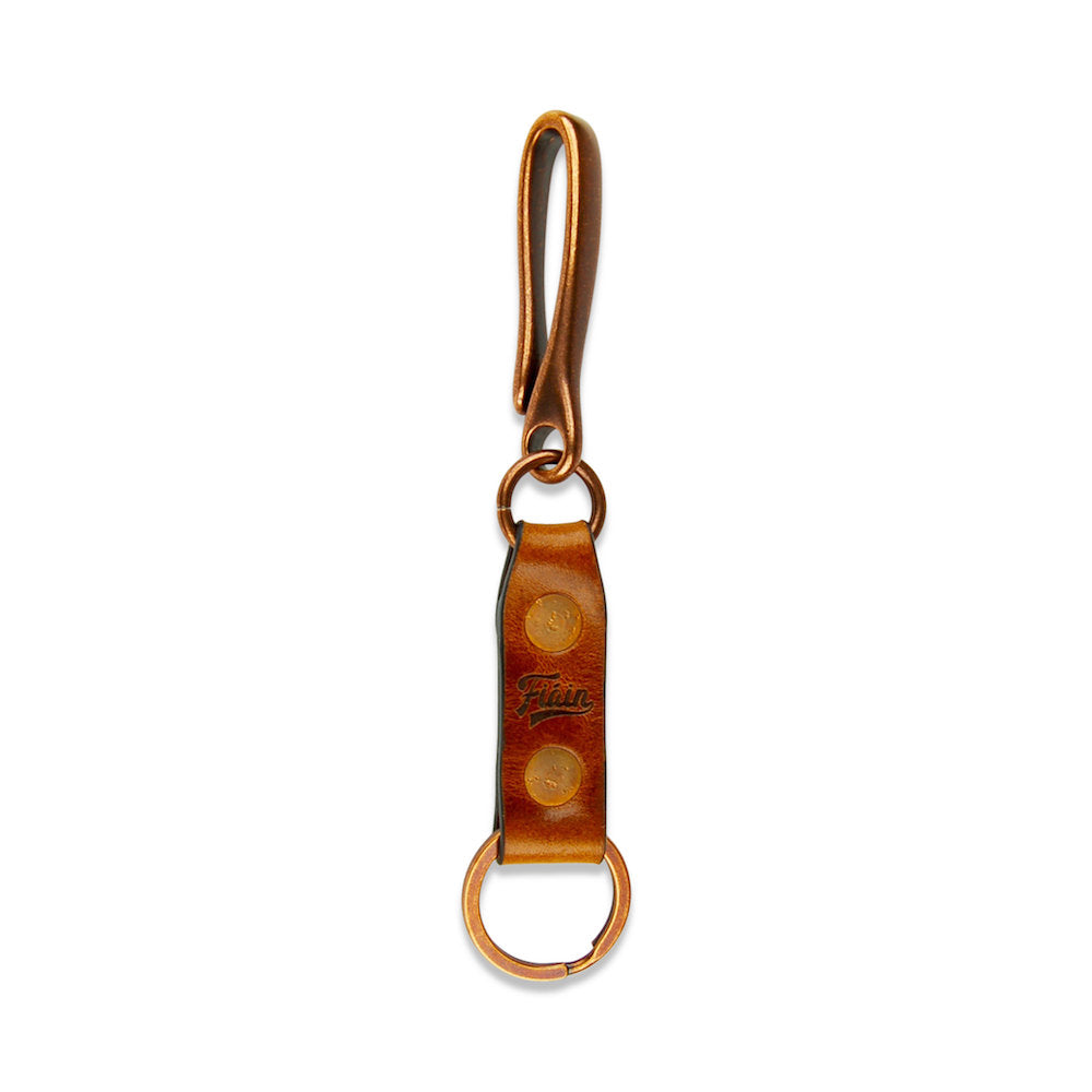 Japanese fish hook key chain with chestnut leather & solid copper rivets
