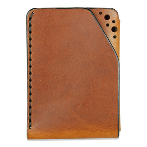 Front view of chestnut brogue leather card wallet by Fiain